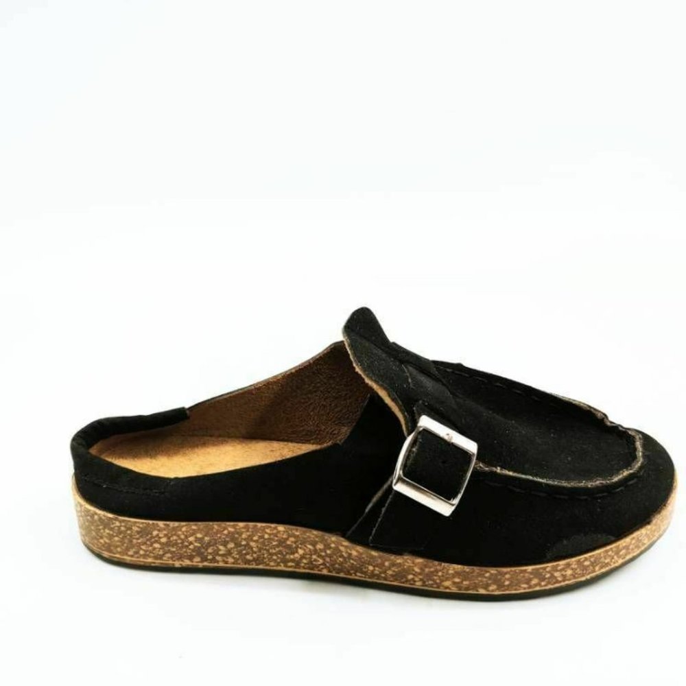Juti Womens Mule Flat Shoes Black Moc Toe‎ NEW